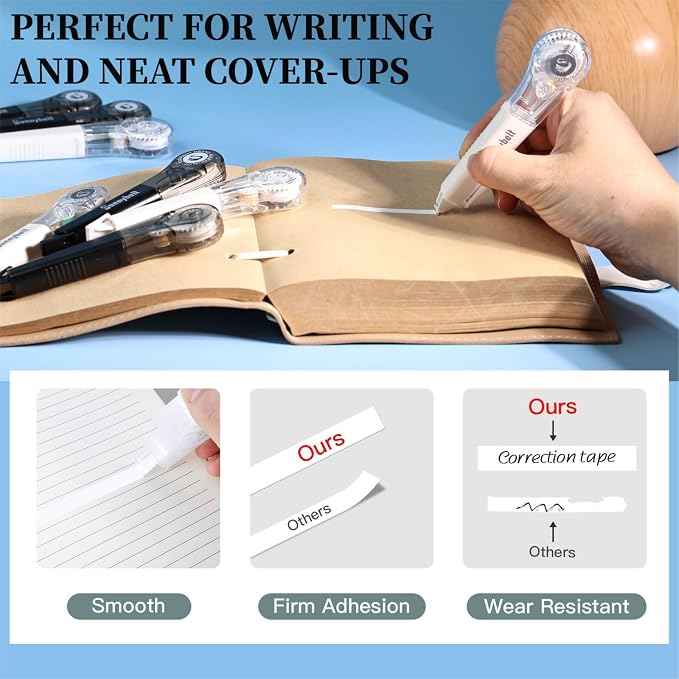 WISOPTUS 19.69ft Correction Tape Pen, 10-Count Pack, Dry Instantly, Stretch
