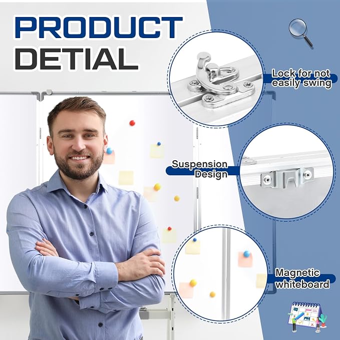 40" x 60" Rolling Whiteboard Foldable Dry Erase Board - Image 4