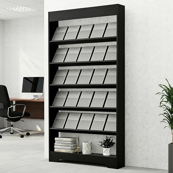LHIUGE 6-Layer Brochure Display Rack, Freestanding Wooden Magazine Rack - Image 7
