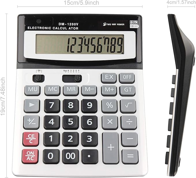 HIHUHEN Large Electronic Calculator Counter Solar & Battery Power 12 Digit - Image 2