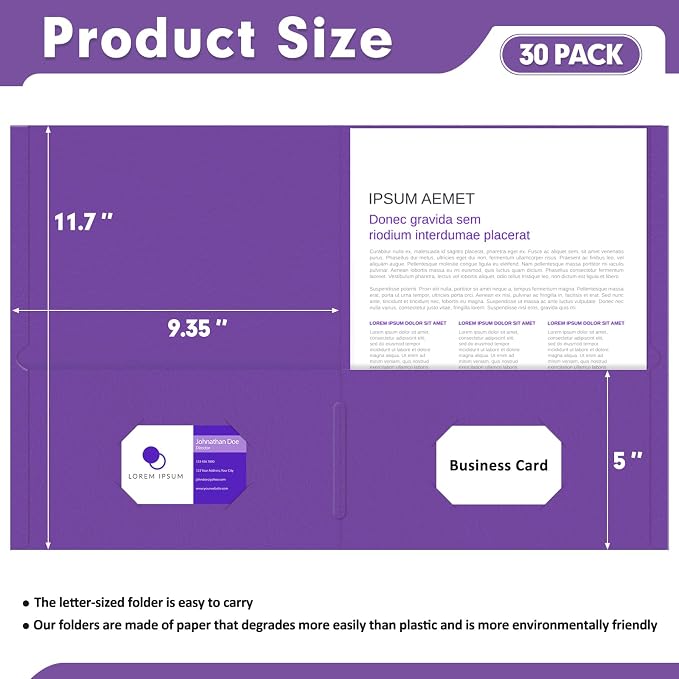 Two Pocket Folders, PANDRI 30 Pack 2 Pocket Folders, Letter Size Paper File - Image 2