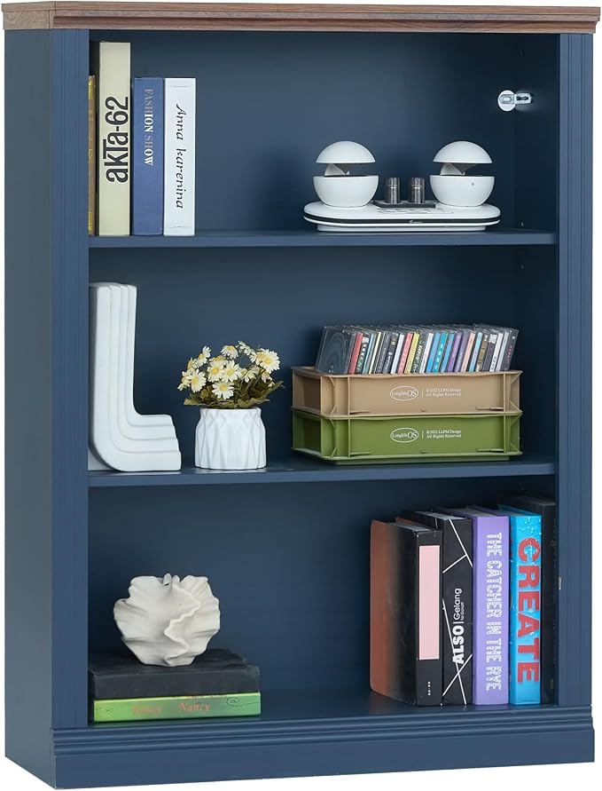 RWYHG 43" Blue Tall Bookshelf, 3-Tier Thick Wooden Book Shelf - Image 9