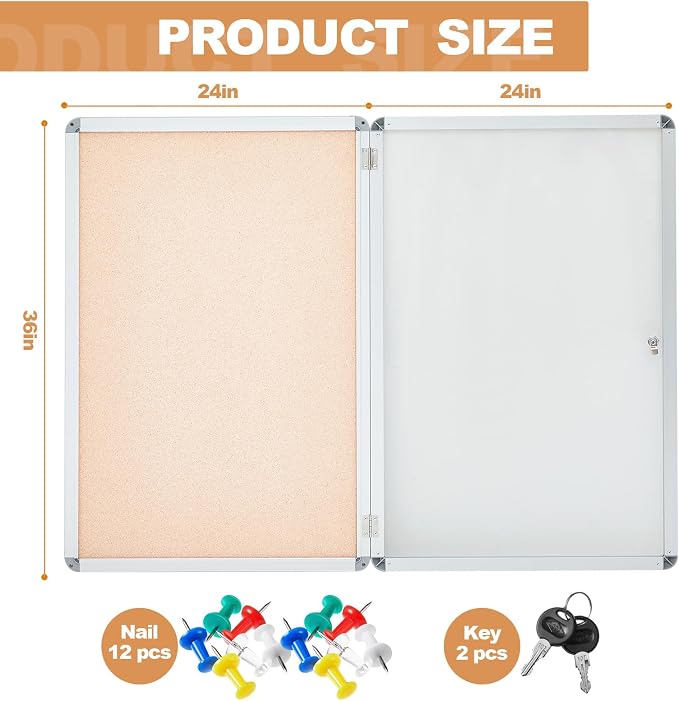 Geetery 36 x 24 Inch Enclosed Fabric Bulletin Board Tamperproof Lockable - Image 2