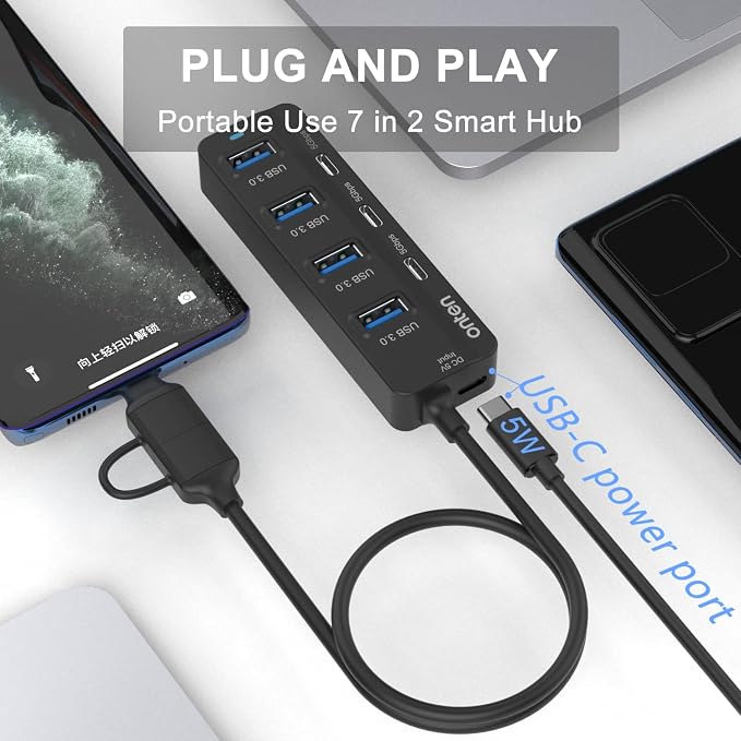 USB-A$USB-C HUB, 7Ports Hub - Image 3