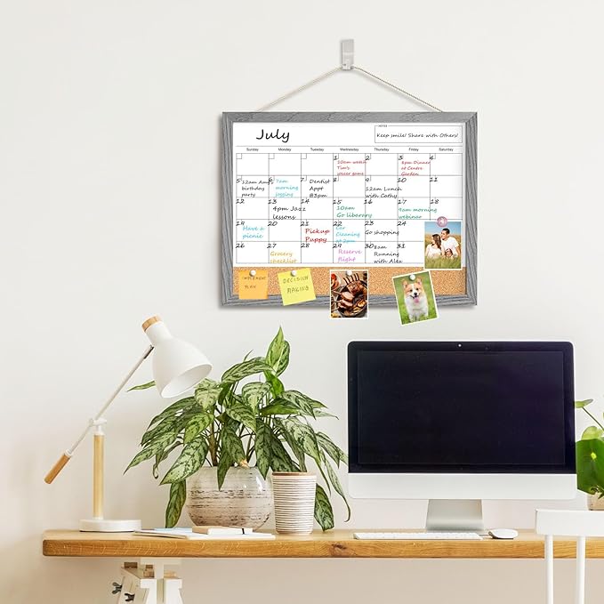 Calendar Whiteboard for Wall, 17x13 Inches Dry Erase Calendar Cork Board Combo - Image 6