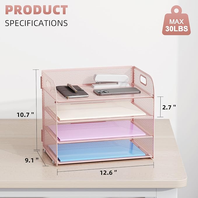 Marbrasse 4 Tier Paper Organizer Letter Tray - Image 3