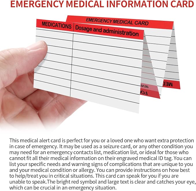 4 Pack Emergency Medical Information Id Card Red Medical Condition and - Image 5