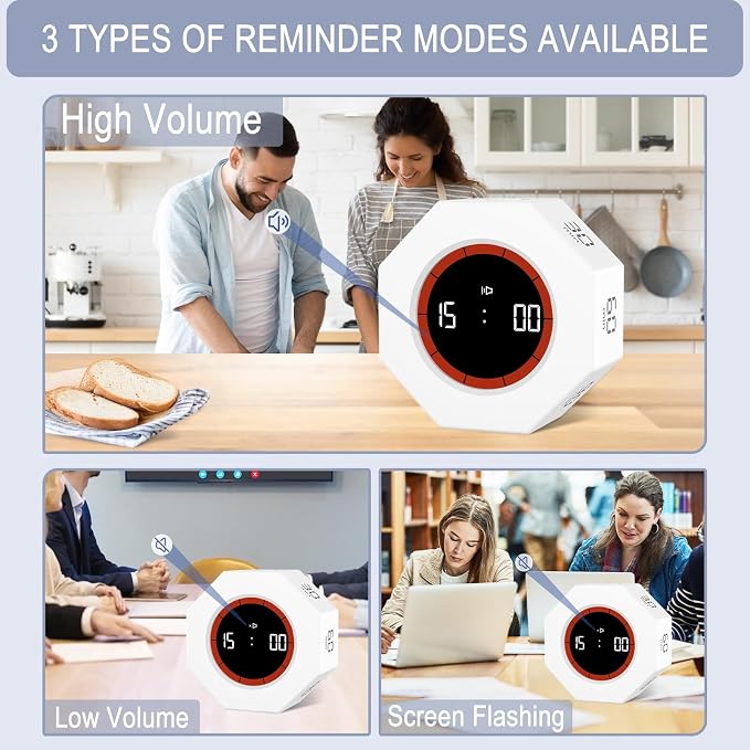 GuDoQi Digital Productivity Timer, Octagon Rotating Pomodoro Timers - Image 5
