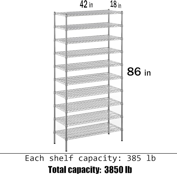 Regal Altair 18" Deep x 42" Wide x 86" Height Wire Shelving Kit | 10-Tier | NSF - Image 3