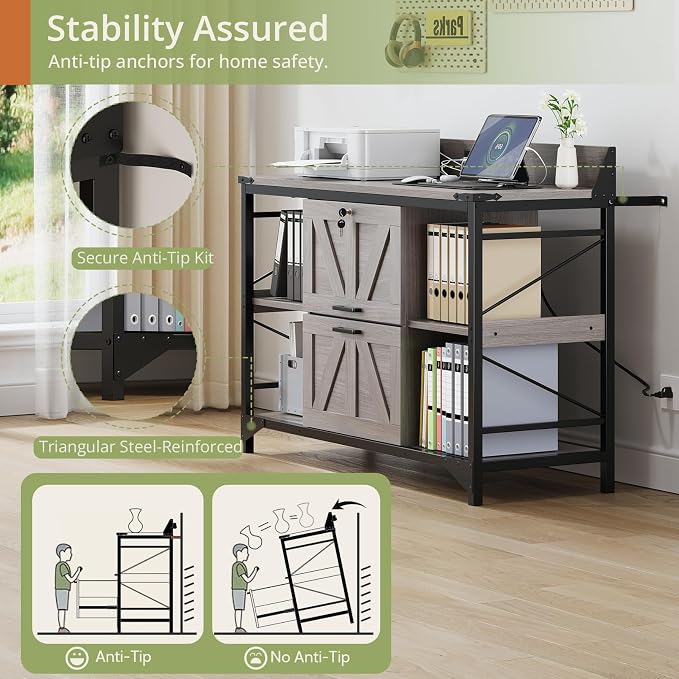 AesthLife 44" File Cabinet for Home Office, Wood Filing Credenza - Image 7
