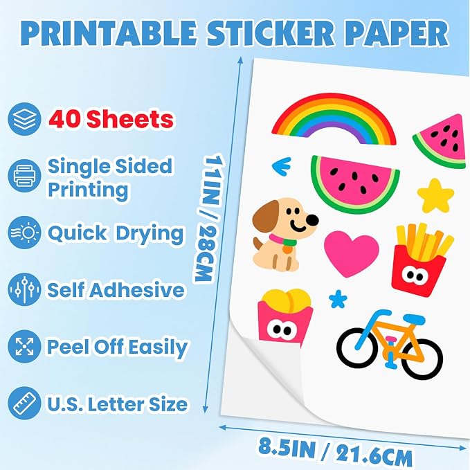 40 Sheets Glossy Sticker Paper, 8.5in x 11in Sticker Paper - Image 2
