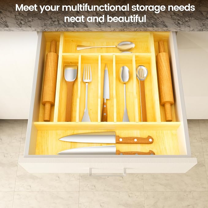 Evjocoh Silverware Drawer Organizer Wood - Image 8