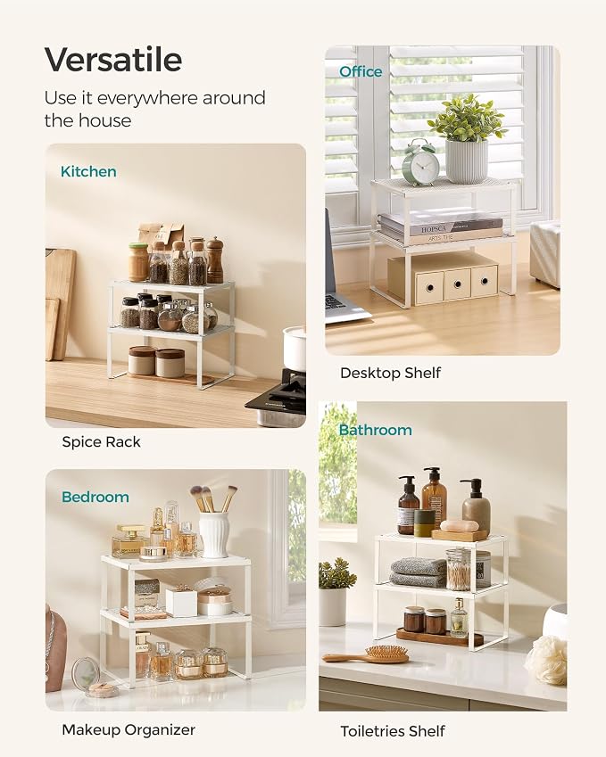 SONGMICS Spice Racks, Countertop Organizers, Shelf Risers, Expandable, Oatmeal - Image 5