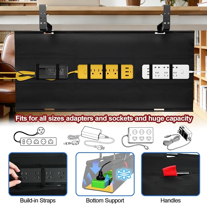Under Desk Cable Management Tray, Clamp/Screw Mount Desk Cable Management - Image 2