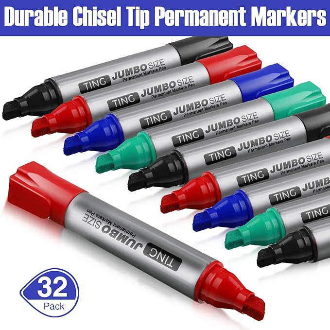 Fuutreo 32 Pcs Jumbo Permanent Markers Bulk Large Chisel Tip Permanent Markers - Image 2