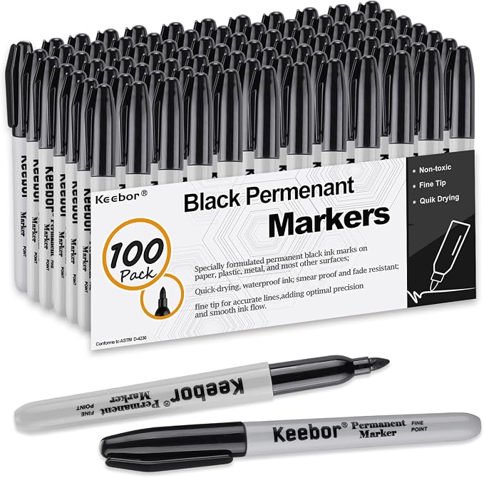 Keebor Black Permanent Markers Bulk of 100 Pack, Fine Point Permanent Marker Set - Image 6