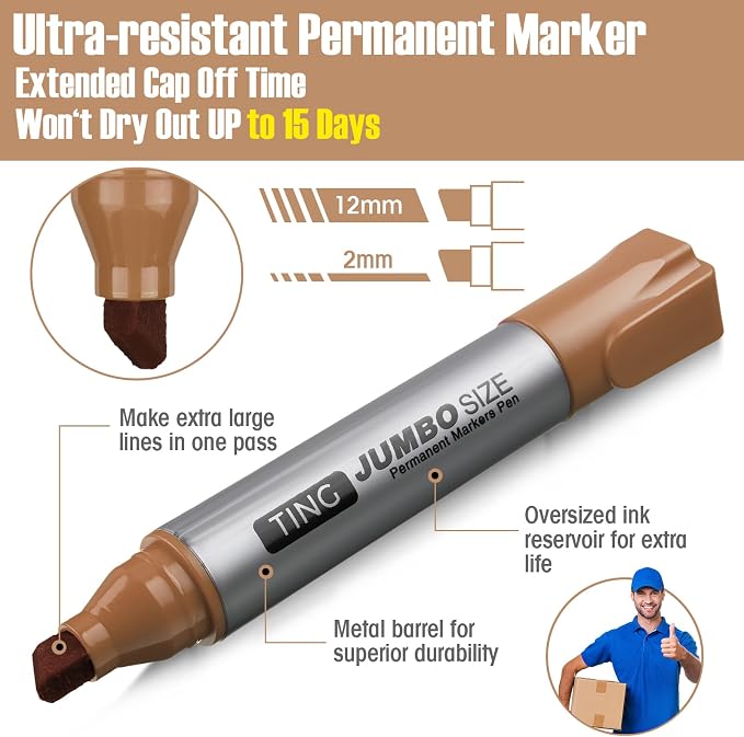 Fuutreo 10 Pack Jumbo Permanent Markers Bulk Large Chisel Tip Permanent Markers - Image 4