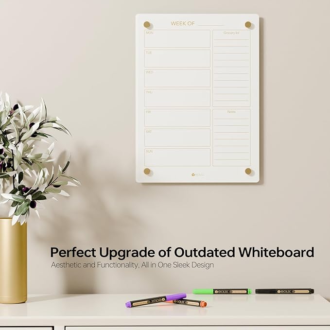Glass Golden Weekly Dry Erase Calendar & Menu Whiteboard - Image 2