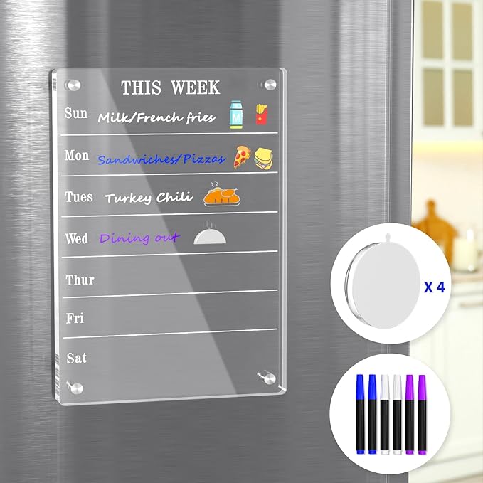 AITEE Acrylic Weekly Calendar for Fridge, Includes 6 Dry Erase Markers by AITEE