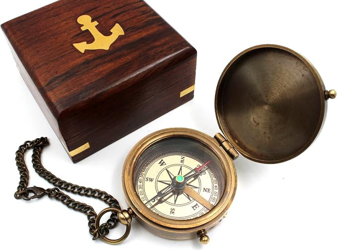 US HANDICRAFTS I Am Your Anchor, Strength Engraved Brass Compass | Portable - Image 2