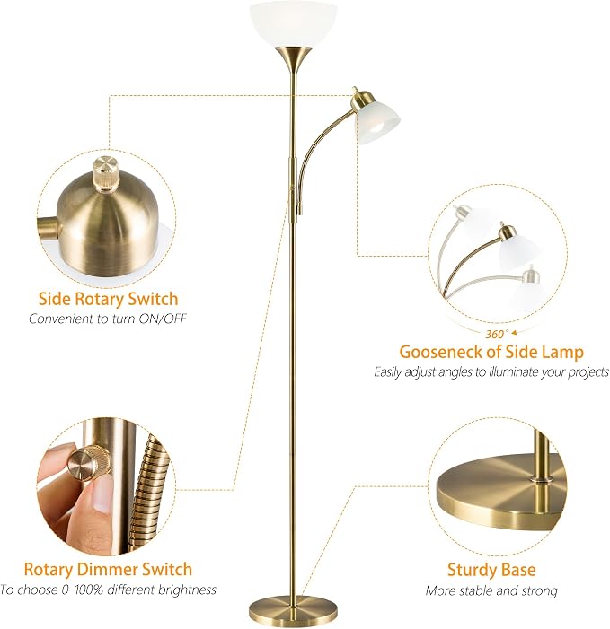 Floor Lamp, Dimmable Standing lamp, Stepless Dimming Brightness, Included 9W - Image 4