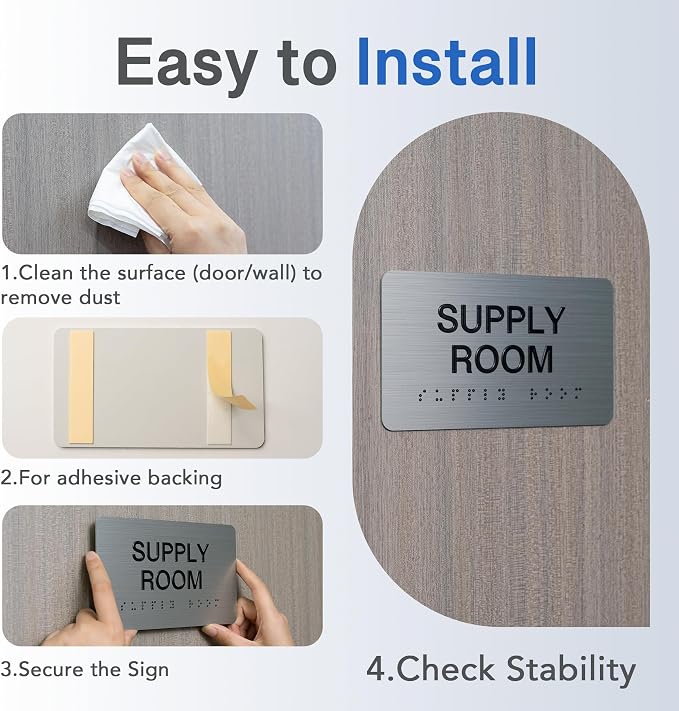 JANITOR CLOSET Signs with Raised Text & Grade 2 Braille, Brushed - Image 4