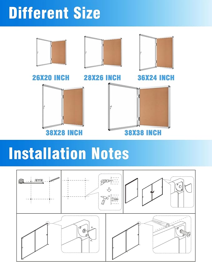Mifuro 2 Pack 38"x38" Enclosed Bulletin Board, Lockable Weather-Resistant - Image 4