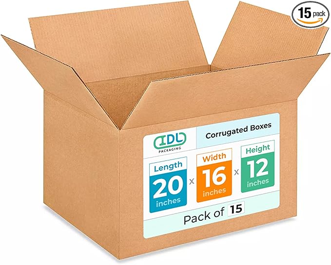Large Shipping & Moving Boxes 20"L x 16"W x 12"H by IDLPackaging