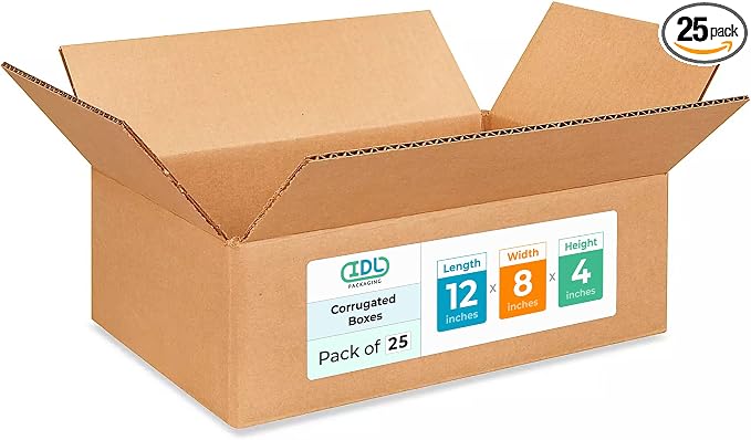 Medium Moving & Shipping Boxes 12"L x 8"W x 4"H by IDLPackaging