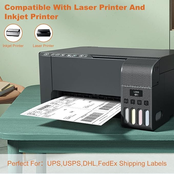 BESTEASY 200 Half Sheet Self Adhesive Shipping Labels, Laser/Ink Jet White - Image 5