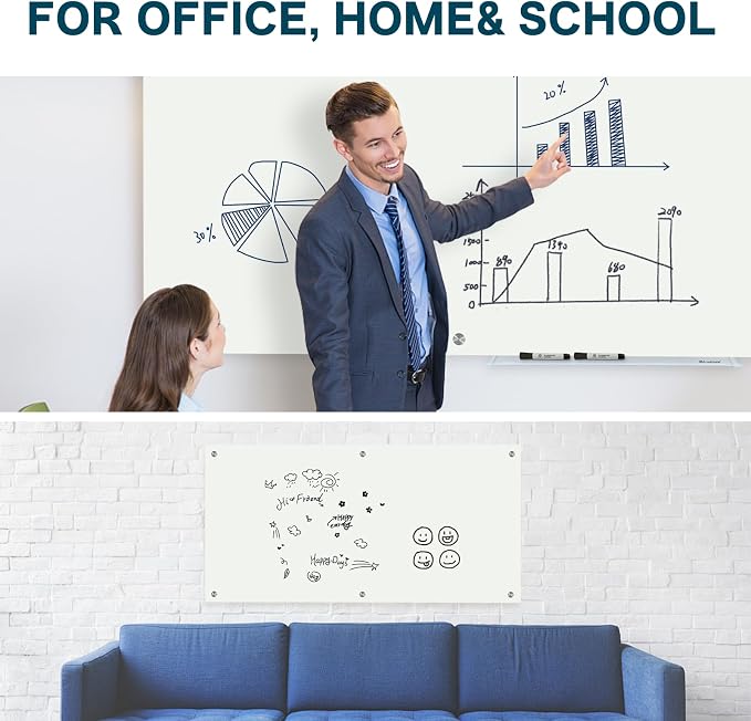 J&J worldwide Magnetic Glass Whiteboard 6' x 4', Large Frameless White Boards - Image 3