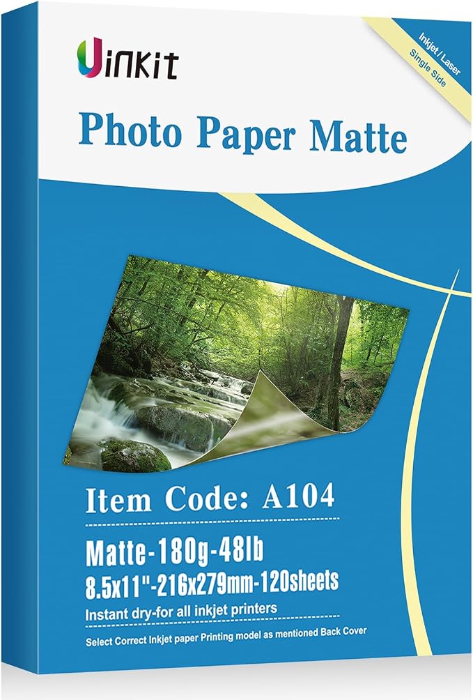 Uinkit 120 Sheets Presentation Paper Matte 8.5x11 Inkjet 48lb 180gsm Single by UinkitHandicraftsandConservationSpecialist
