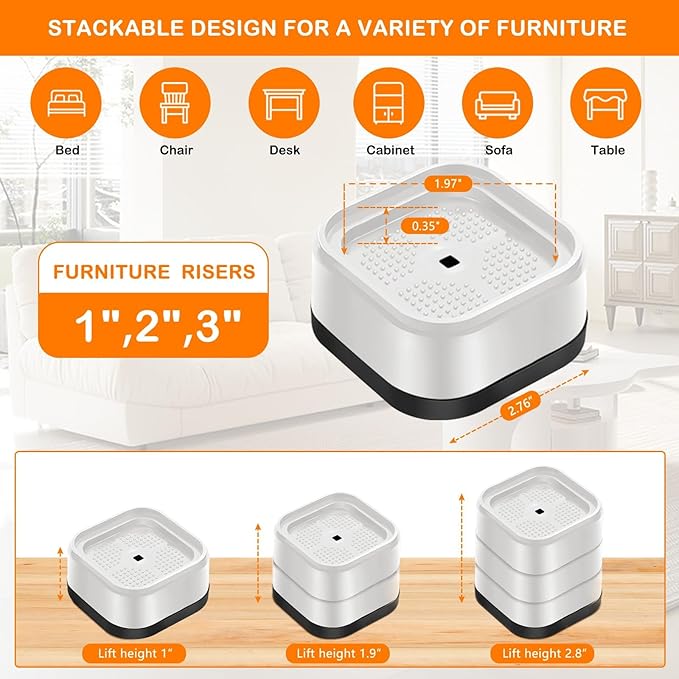 shouwuhho 18 Pack Furniture Risers Adjustable Bed Risers Heavy Duty Lifts - Image 2