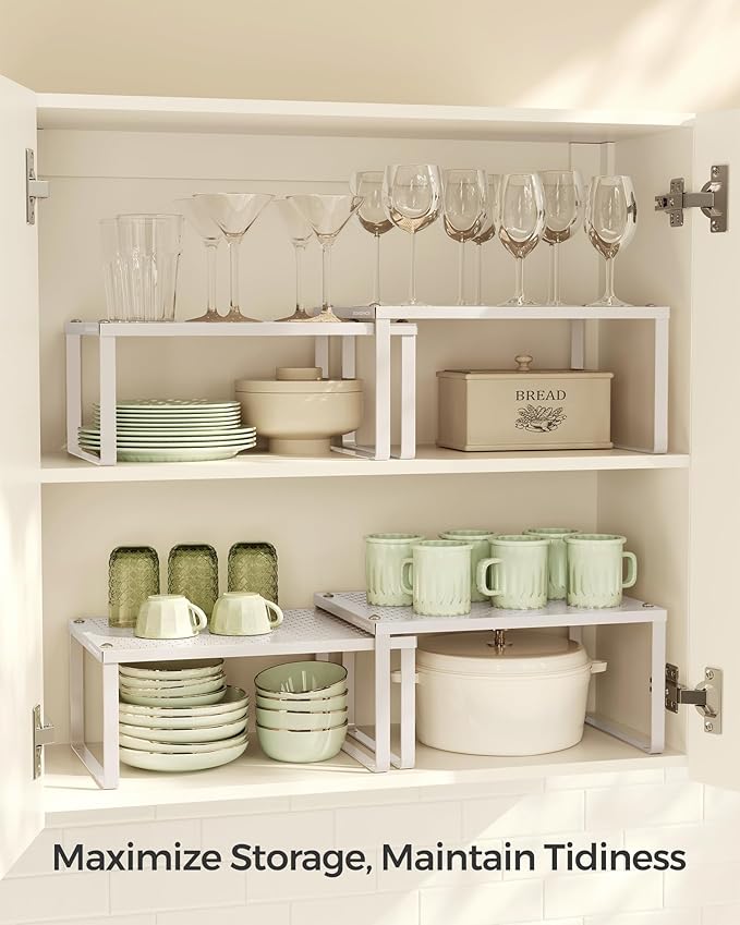 SONGMICS Spice Racks, Countertop Organizers, Shelf Risers, Expandable, Oatmeal - Image 3