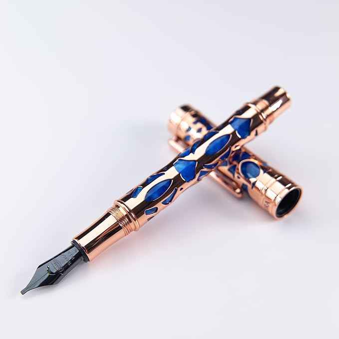 Conklin Endura Deco Crest Fountain Pen in Blue, Stub Nib, Premium Writing
