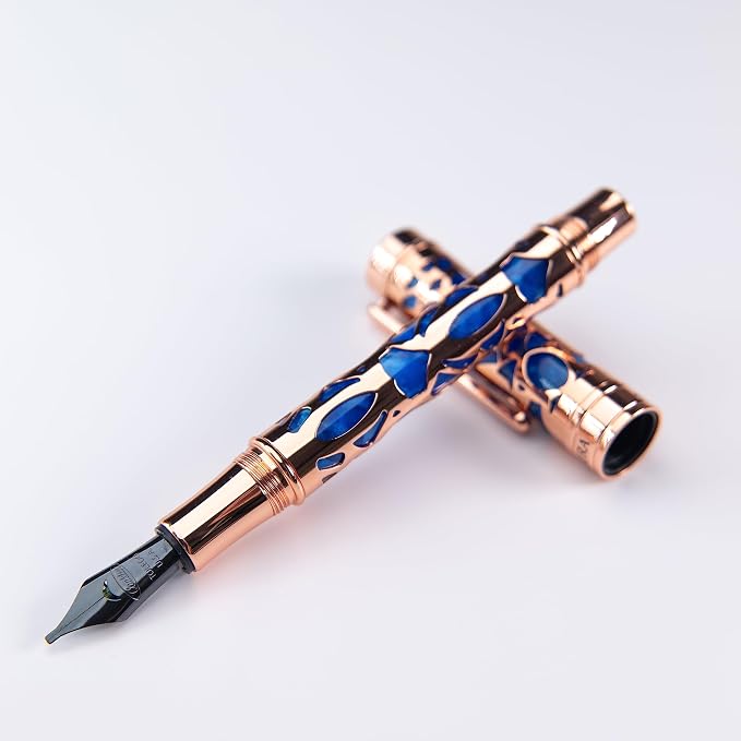 Conklin Endura Deco Crest Fountain Pen in Blue, Extra Fine Nib, Premium Writing - Image 2
