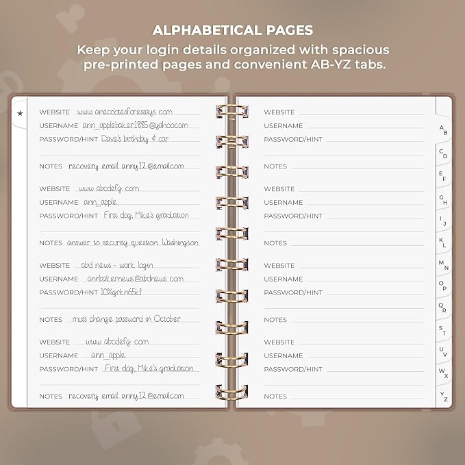 Clever Fox Password Book Spiral – Mini Internet Address & Password Organizer - Image 3