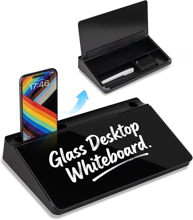 Small Glass Desktop Whiteboard 11.8×7”, Dry Erase Note Memo Board, Desk by Unknown