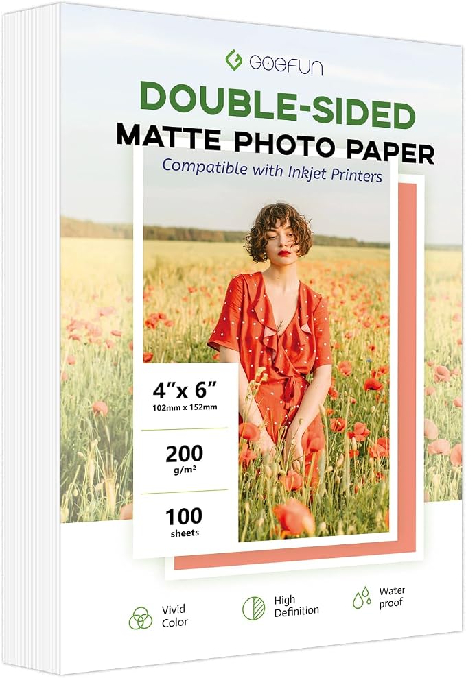 Double Sided Matte Photo Paper 4x6, Goefun 200GSM/54LB Inkjet Printer Paper by Goefun