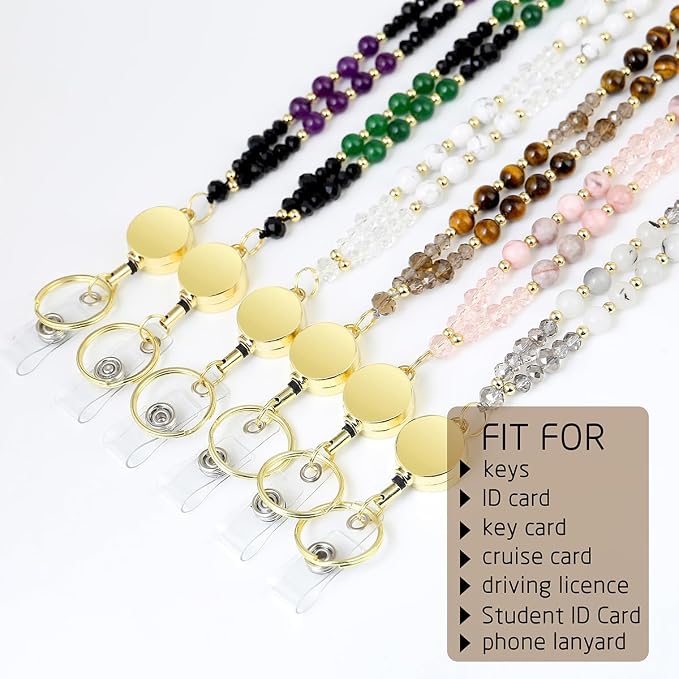 AIDSOTOU Lanyards for ID Badges and Keys, Natural Stone Beaded Teacher Lanyard - Image 3