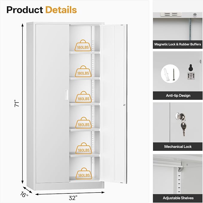 TaskStorz Steel SnapIt Cabinet, 71 Inch Metal Storage Cabinet - Image 3