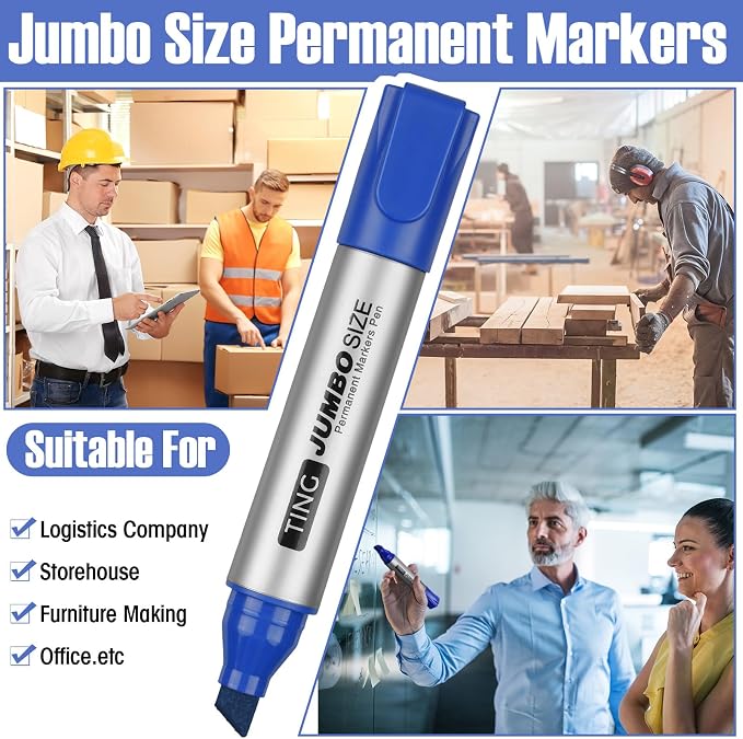 Fuutreo 32 Pcs Jumbo Permanent Markers Bulk Large Chisel Tip Permanent Markers - Image 6
