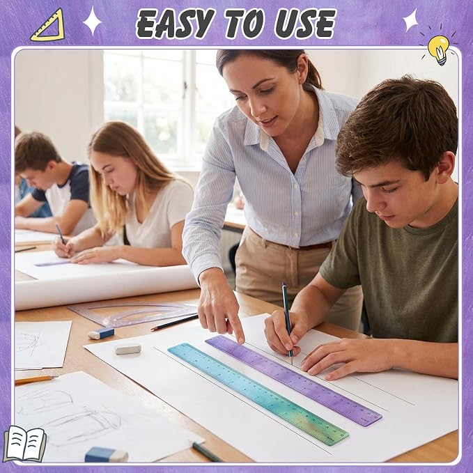 ForraFun 120 Pcs 12 Inch Plastic Ruler Bulk Colorful Transparent Ruler - Image 6