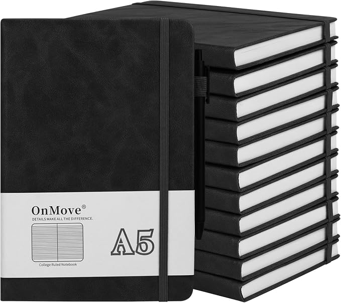 OnMove Notebooks Journal for Women Men 12 Pack Bulk Leather Hardcover by OnMove
