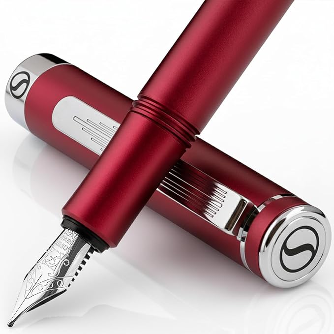 Scriveiner Luxury EDC Fountain Pen, Stunning Matt Red Pocket EDC by Scriveiner