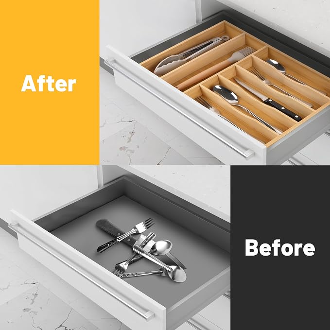 oridom Kitchen Bamboo Silverware Organizer, Kitchen Drawer Organizer - Image 2