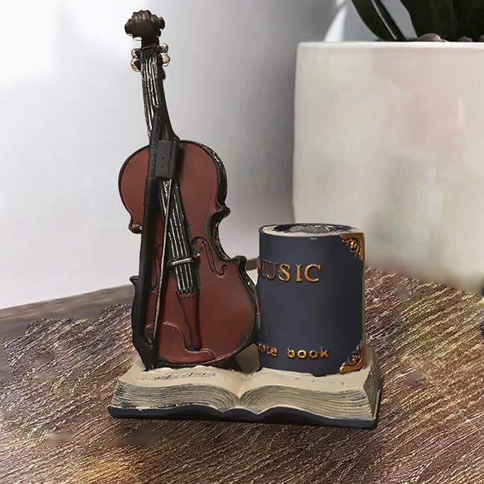 Jaugufiy Resin Violin Sculpture Pen Holder Pencil Holder Pen Organizer Cosmetic - Image 9