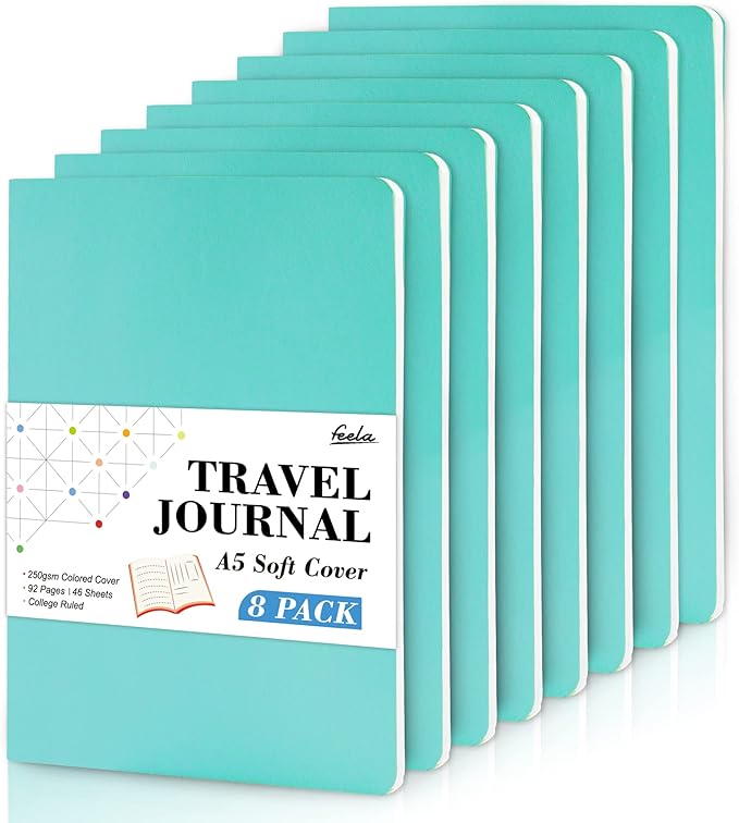 feela 8 Pack Soft Cover Journal Bulk, Notebooks College Ruled by feela