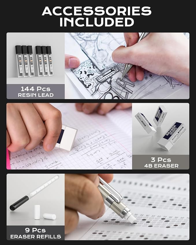 Nicpro 8 Pack 0.5mm & 0.7mm Metal Mechanical Pencil Set, MB1000 Lead Drafting - Image 5