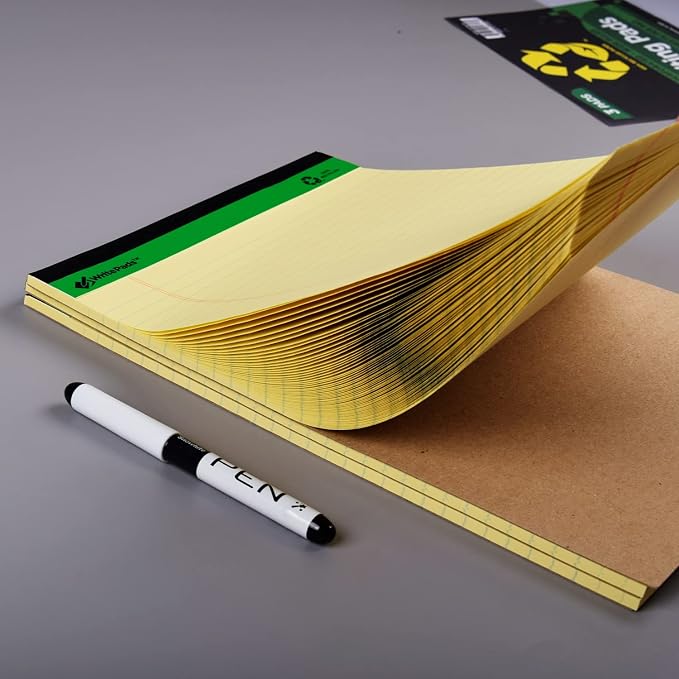 KAISA Yellow Legal Pads Writing Pads Recycled Paper 8.5"x11.75" Wide Ruled - Image 6